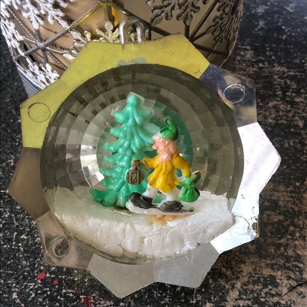 Vintage Christmas Ornament with Elf and Tree